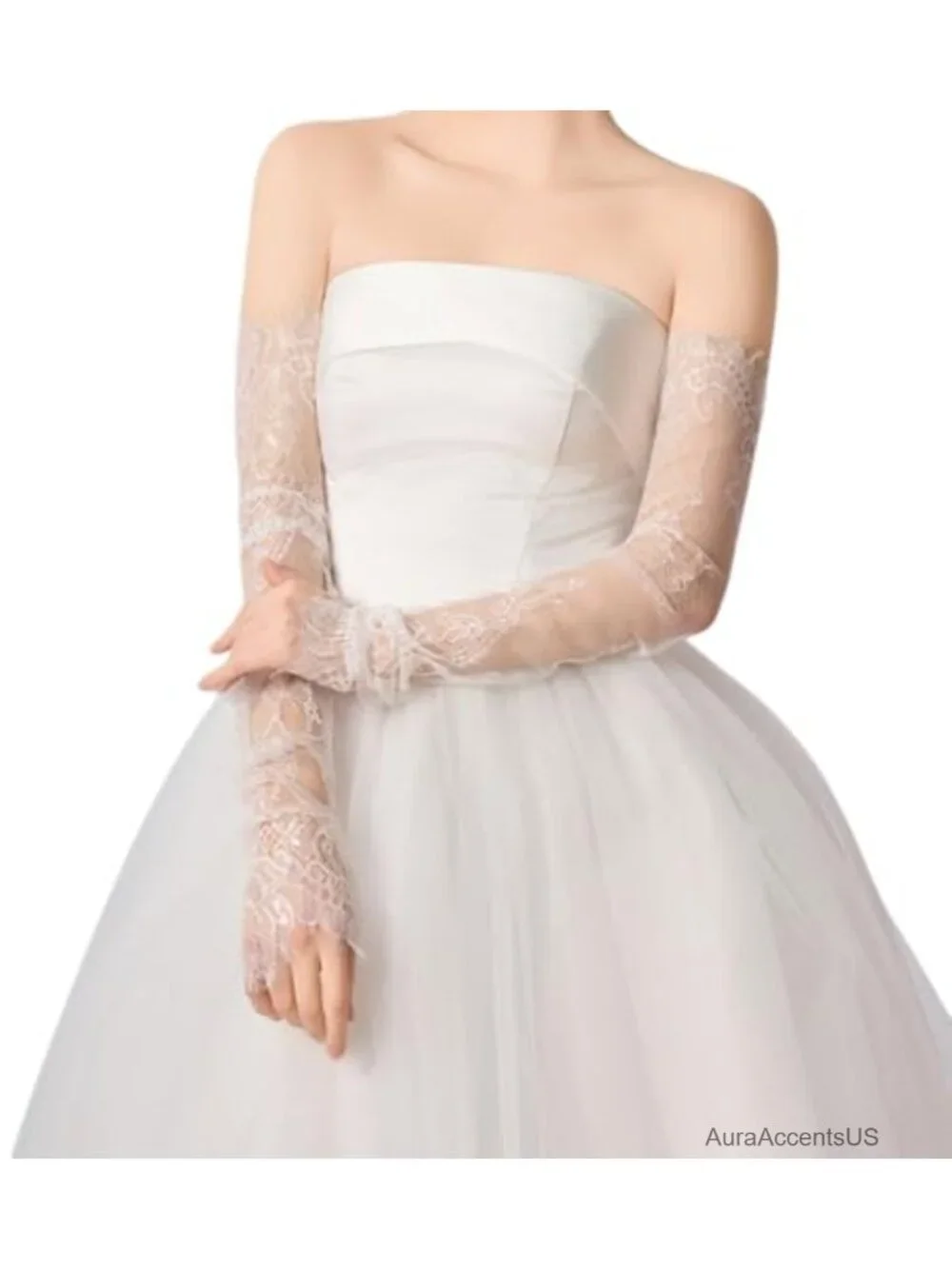Women's Fingerless Lace Long Bridal Gloves Sheer Arm Sleeves Hollow Out Tulle